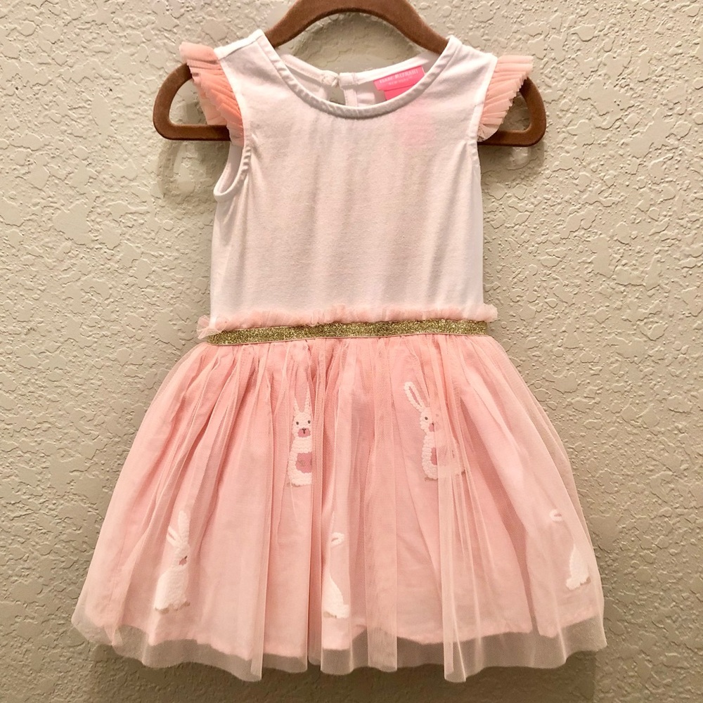 Girls Pink & White Bunny Dress w/ Gold Accents 18M